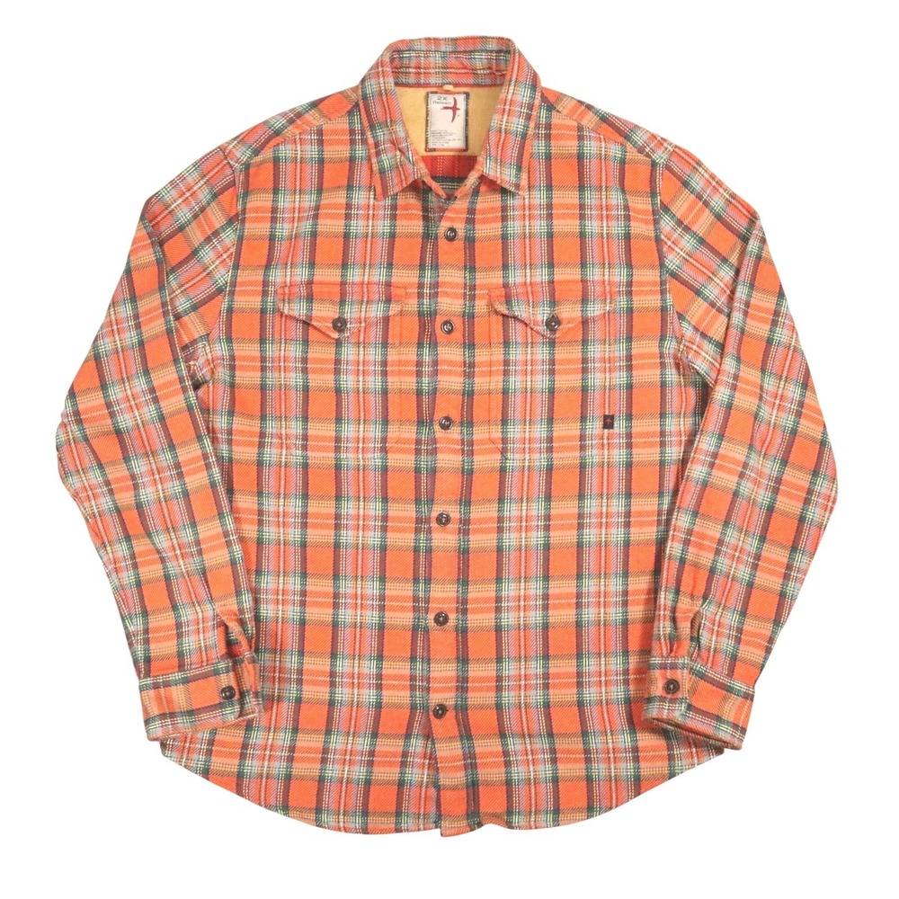 Relwen Brushed Flannel Blanket Tartan Shirt Mens 2X Orange Green Cotton‎